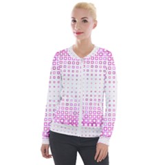Square Pink Pattern Decoration Velour Zip Up Jacket