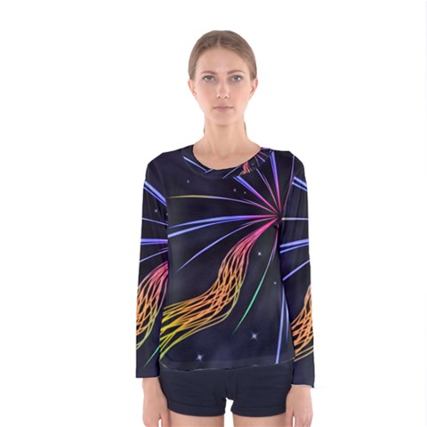 Stars Space Firework Burst Light Women s Long Sleeve Tee by HermanTelo