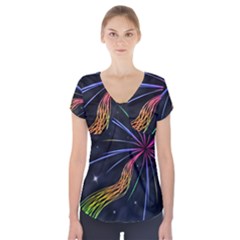 Stars Space Firework Burst Light Short Sleeve Front Detail Top