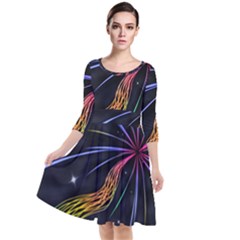 Stars Space Firework Burst Light Quarter Sleeve Waist Band Dress by HermanTelo