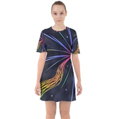 Stars Space Firework Burst Light Sixties Short Sleeve Mini Dress by HermanTelo