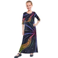 Stars Space Firework Burst Light Kids  Quarter Sleeve Maxi Dress by HermanTelo