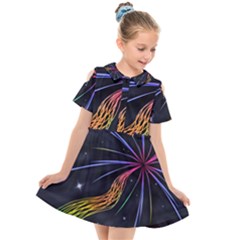 Stars Space Firework Burst Light Kids  Short Sleeve Shirt Dress