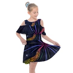 Stars Space Firework Burst Light Kids  Shoulder Cutout Chiffon Dress