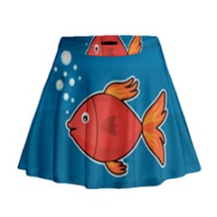 Sketch Nature Water Fish Cute Mini Flare Skirt