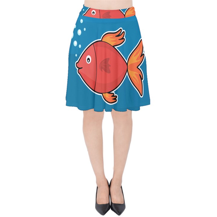 Sketch Nature Water Fish Cute Velvet High Waist Skirt