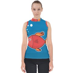 Sketch Nature Water Fish Cute Mock Neck Shell Top