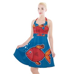 Sketch Nature Water Fish Cute Halter Party Swing Dress  by HermanTelo