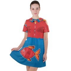 Sketch Nature Water Fish Cute Short Sleeve Shoulder Cut Out Dress 