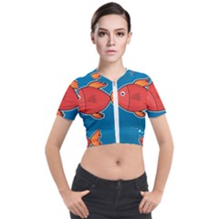 Sketch Nature Water Fish Cute Short Sleeve Cropped Jacket by HermanTelo