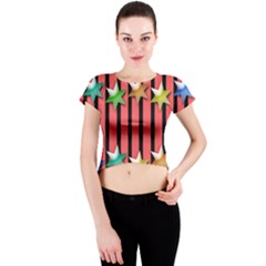 Star Christmas Greeting Crew Neck Crop Top