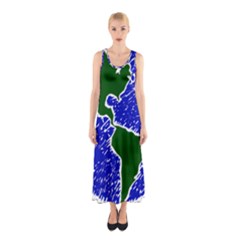 Globe Drawing Earth Ocean Sleeveless Maxi Dress by HermanTelo