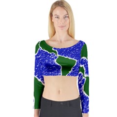 Globe Drawing Earth Ocean Long Sleeve Crop Top by HermanTelo