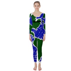 Globe Drawing Earth Ocean Long Sleeve Catsuit by HermanTelo