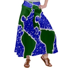 Globe Drawing Earth Ocean Satin Palazzo Pants by HermanTelo