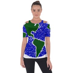 Globe Drawing Earth Ocean Shoulder Cut Out Short Sleeve Top