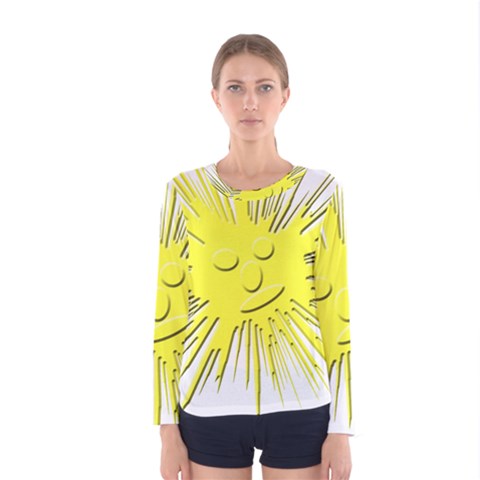 Smilie Sun Emoticon Yellow Cheeky Women s Long Sleeve Tee by HermanTelo