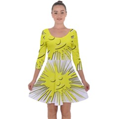 Smilie Sun Emoticon Yellow Cheeky Quarter Sleeve Skater Dress