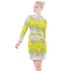 Smilie Sun Emoticon Yellow Cheeky Button Long Sleeve Dress