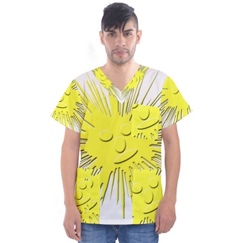 Smilie Sun Emoticon Yellow Cheeky Men s V-neck Scrub Top by HermanTelo