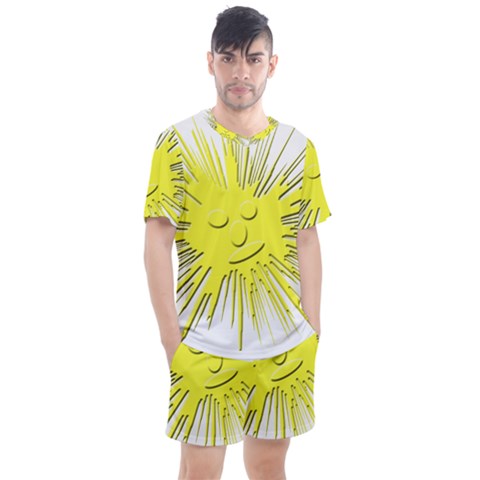 Smilie Sun Emoticon Yellow Cheeky Men s Mesh Tee And Shorts Set by HermanTelo