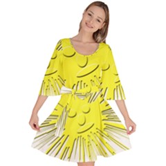 Smilie Sun Emoticon Yellow Cheeky Velour Kimono Dress