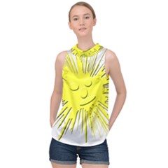 Smilie Sun Emoticon Yellow Cheeky High Neck Satin Top by HermanTelo