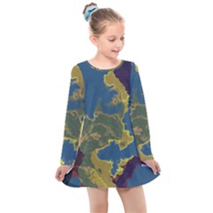 Map Geography World Kids  Long Sleeve Dress