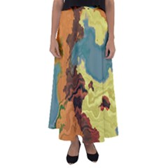 Map Geography World Yellow Flared Maxi Skirt