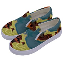 Map Geography World Yellow Kids  Canvas Slip Ons