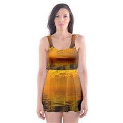 Sunset Reflection Birds Clouds Sky Skater Dress Swimsuit