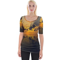 Sunset Reflection Birds Clouds Sky Wide Neckline Tee