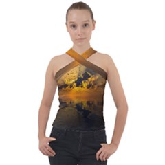 Sunset Reflection Birds Clouds Sky Cross Neck Velour Top by HermanTelo