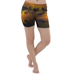 Sunset Reflection Birds Clouds Sky Lightweight Velour Yoga Shorts by HermanTelo