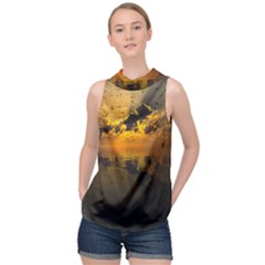 Sunset Reflection Birds Clouds Sky High Neck Satin Top