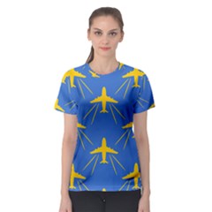 Aircraft Texture Blue Yellow Women s Sport Mesh Tee