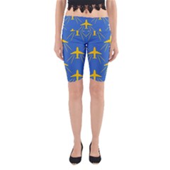 Aircraft Texture Blue Yellow Yoga Cropped Leggings