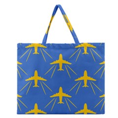 Aircraft Texture Blue Yellow Zipper Large Tote Bag