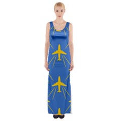 Aircraft Texture Blue Yellow Maxi Thigh Split Dress