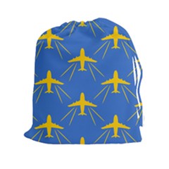 Aircraft Texture Blue Yellow Drawstring Pouch (xxl) by HermanTelo