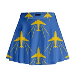 Aircraft Texture Blue Yellow Mini Flare Skirt by HermanTelo