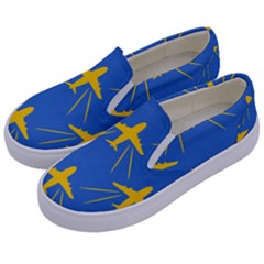 Aircraft Texture Blue Yellow Kids  Canvas Slip Ons by HermanTelo