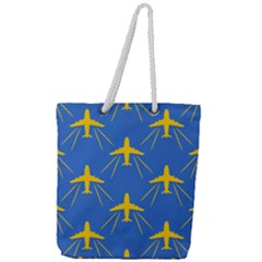 Aircraft Texture Blue Yellow Full Print Rope Handle Tote (large) by HermanTelo