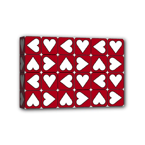 Graphic Heart Pattern Red White Mini Canvas 6  X 4  (stretched) by HermanTelo