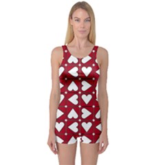 Graphic Heart Pattern Red White One Piece Boyleg Swimsuit by HermanTelo