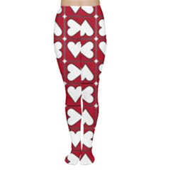 Graphic Heart Pattern Red White Tights