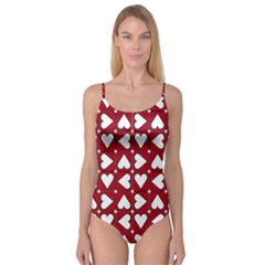 Graphic Heart Pattern Red White Camisole Leotard 