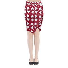 Graphic Heart Pattern Red White Midi Wrap Pencil Skirt