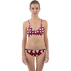 Graphic Heart Pattern Red White Wrap Around Bikini Set