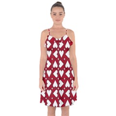 Graphic Heart Pattern Red White Ruffle Detail Chiffon Dress by HermanTelo